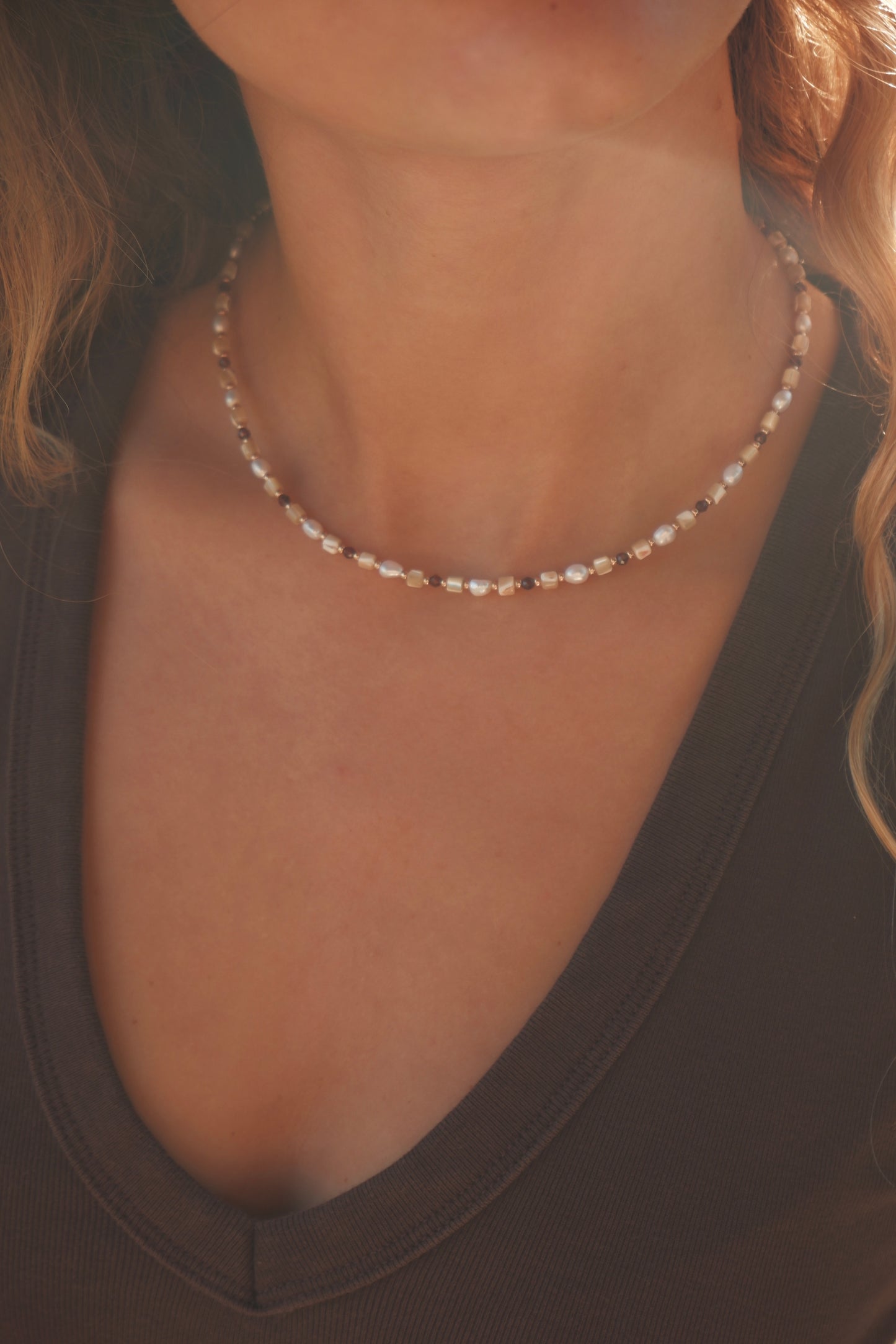 Garnet and shell necklace