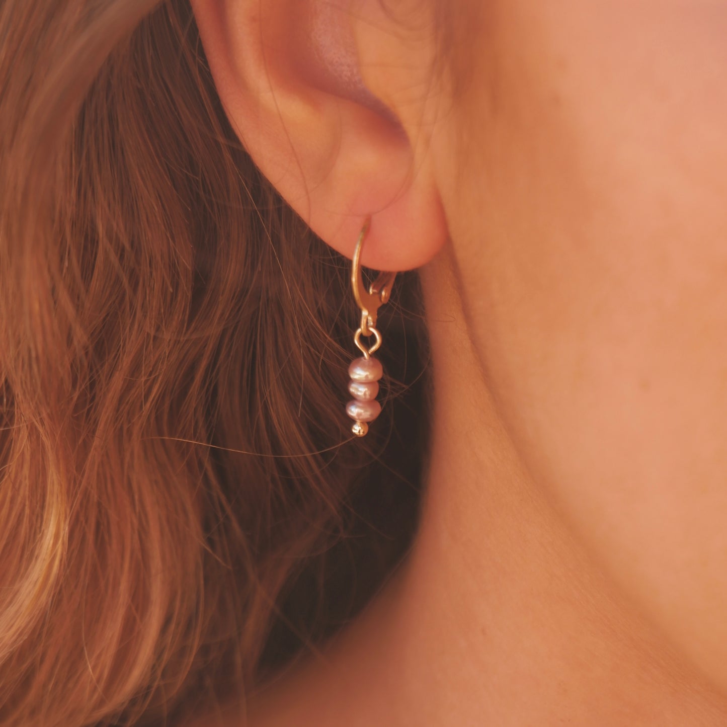 Lilac button pearl earrings