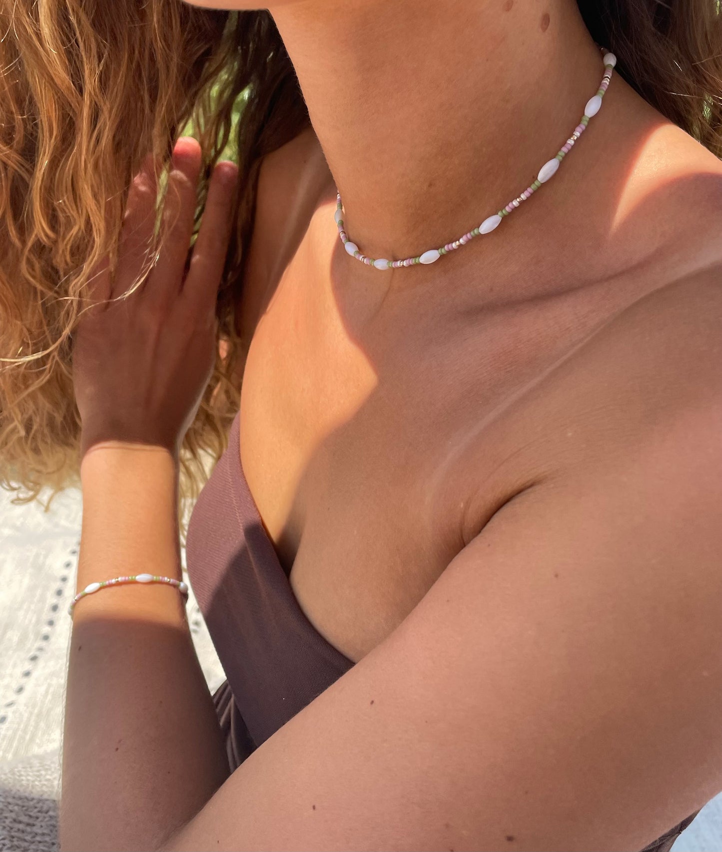 Pink matcha necklace