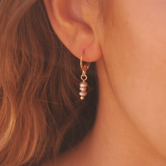 Lilac button pearl earrings