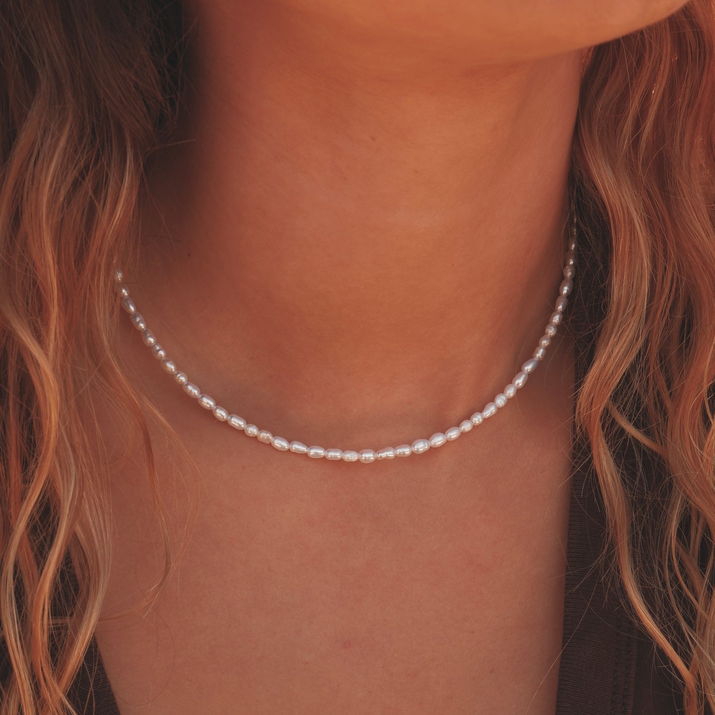 Small rice pearl necklace
