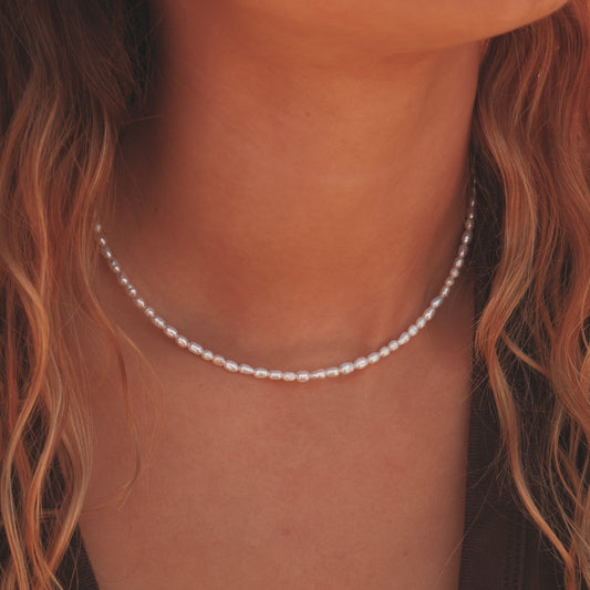 Small rice pearl necklace