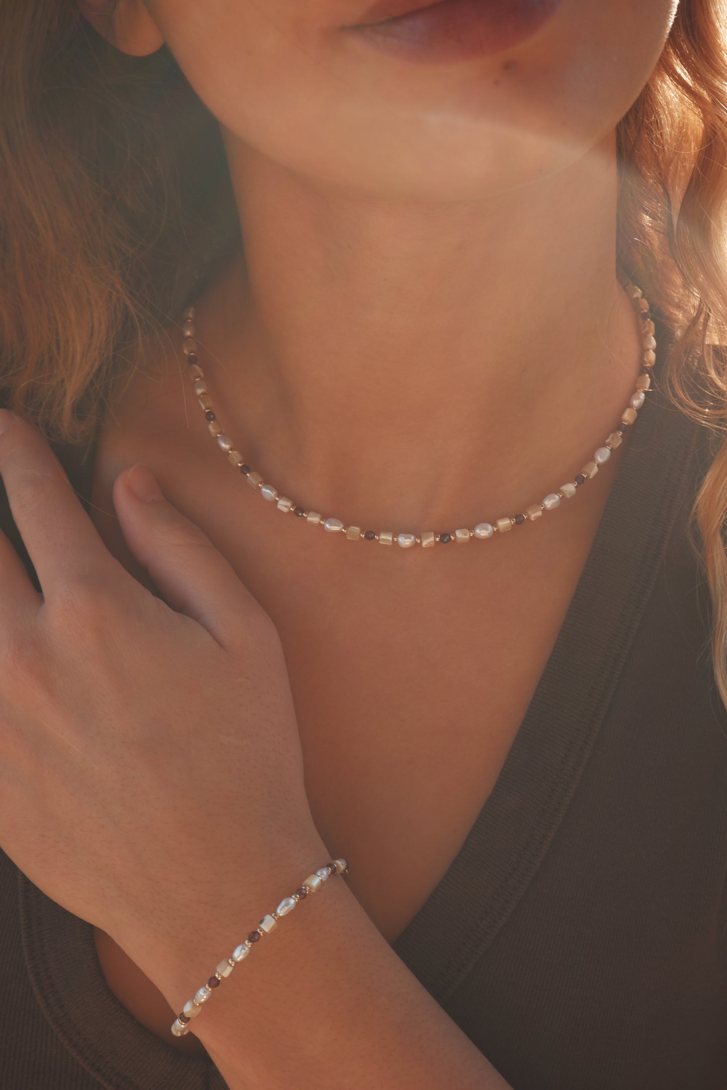 Garnet and shell necklace