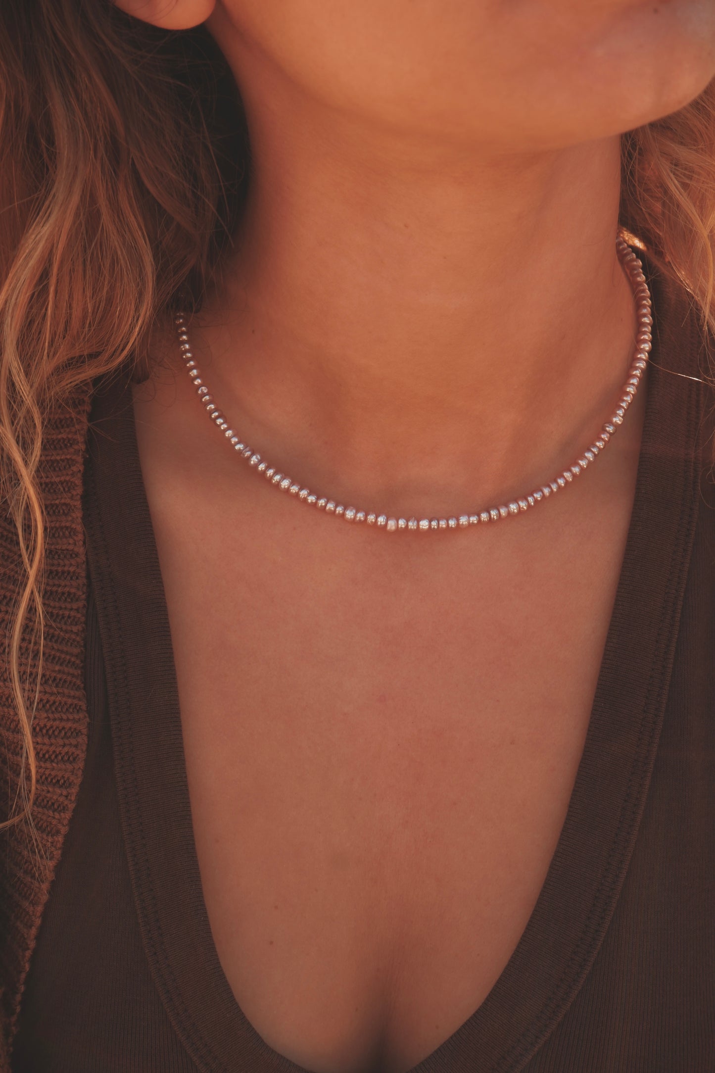 Lilac button pearl necklace