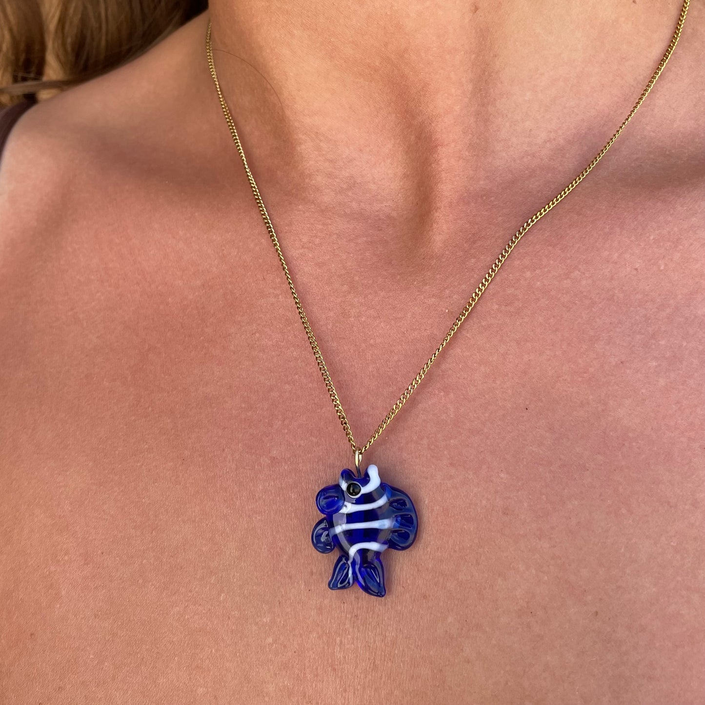 Cobalt blue fish necklace