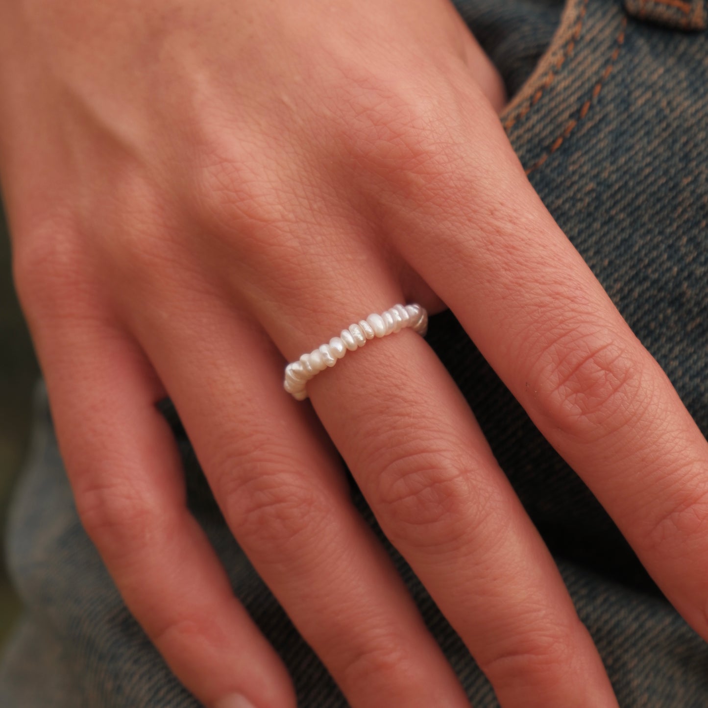 Tiny button pearl ring