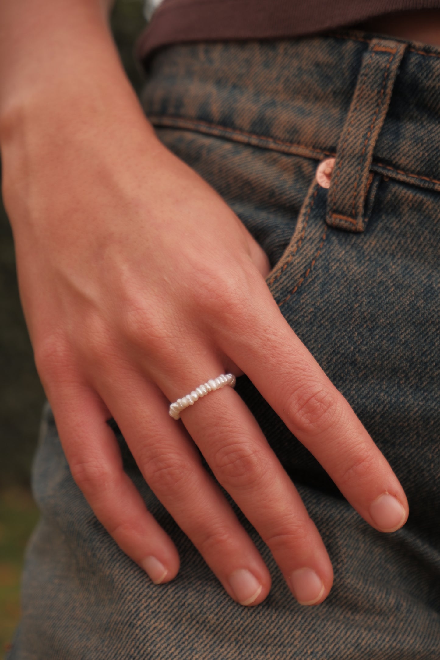 Tiny button pearl ring