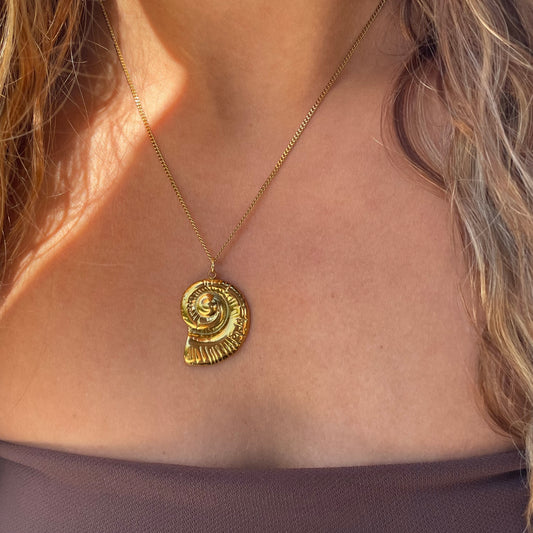 Golden spiral shell necklace
