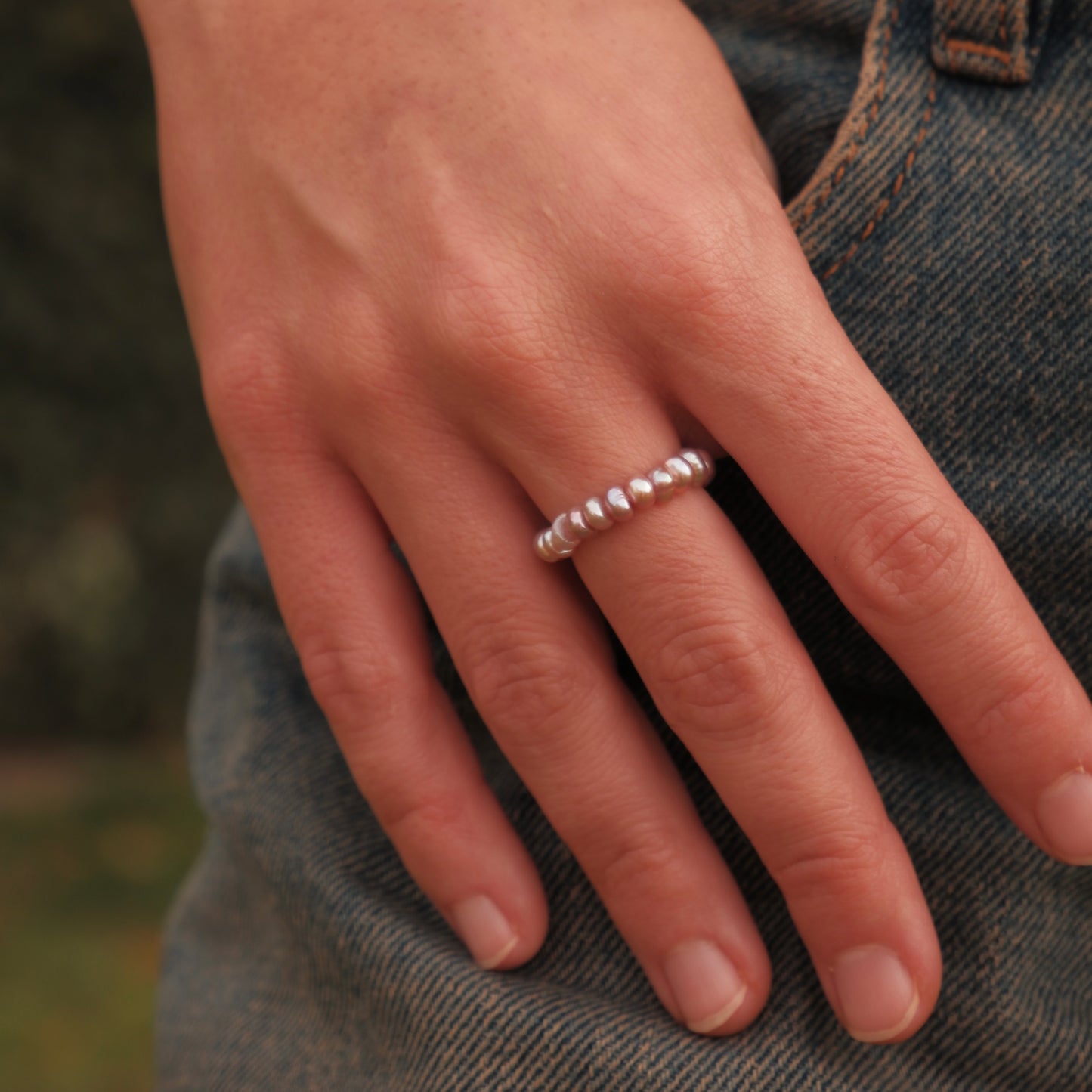 Lilac button pearl ring