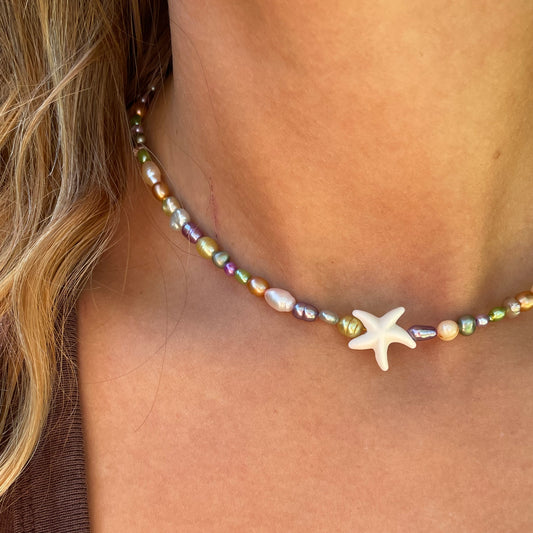 Colorful pearl necklace (with or without starfish)