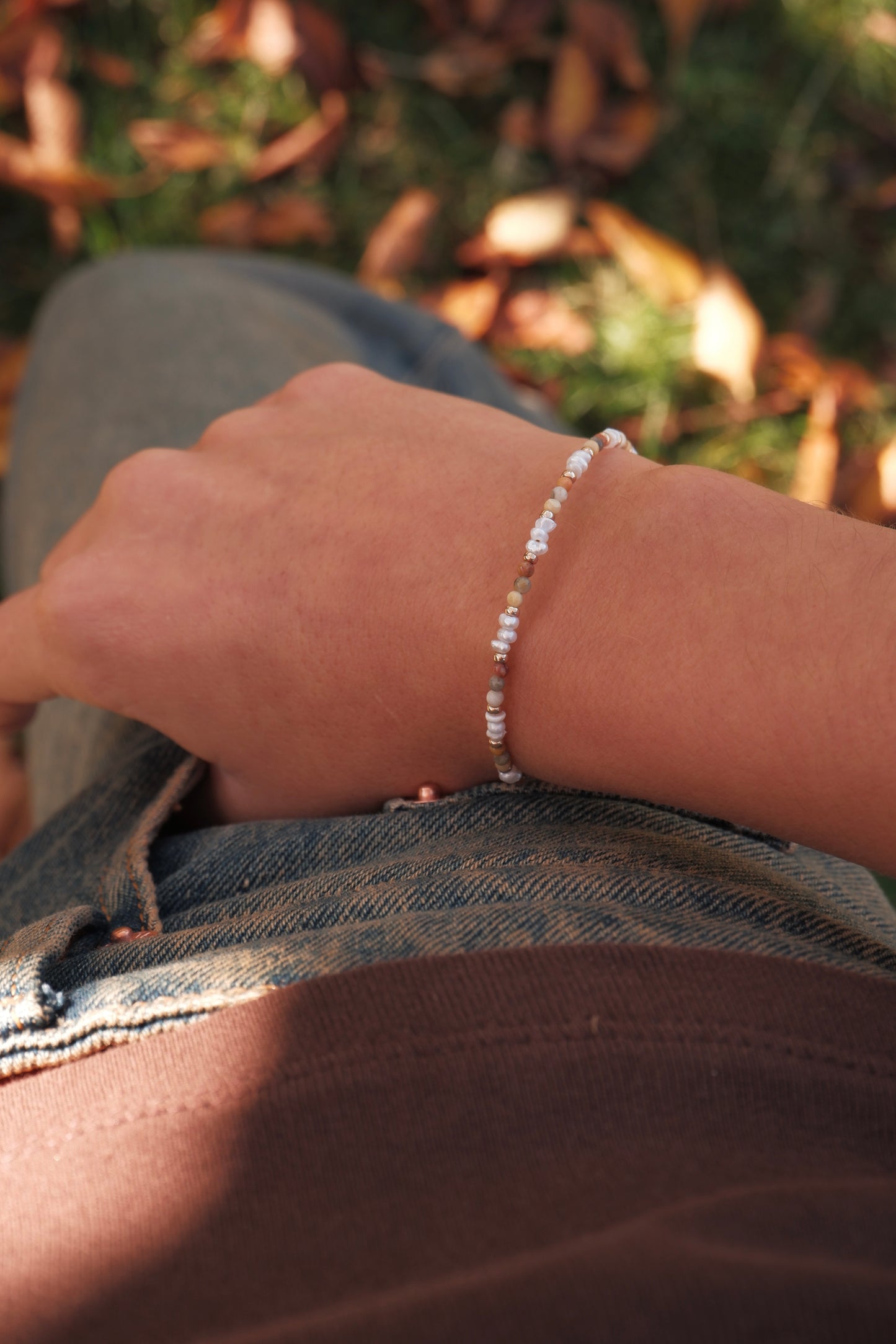 Lace agate pearl bracelet