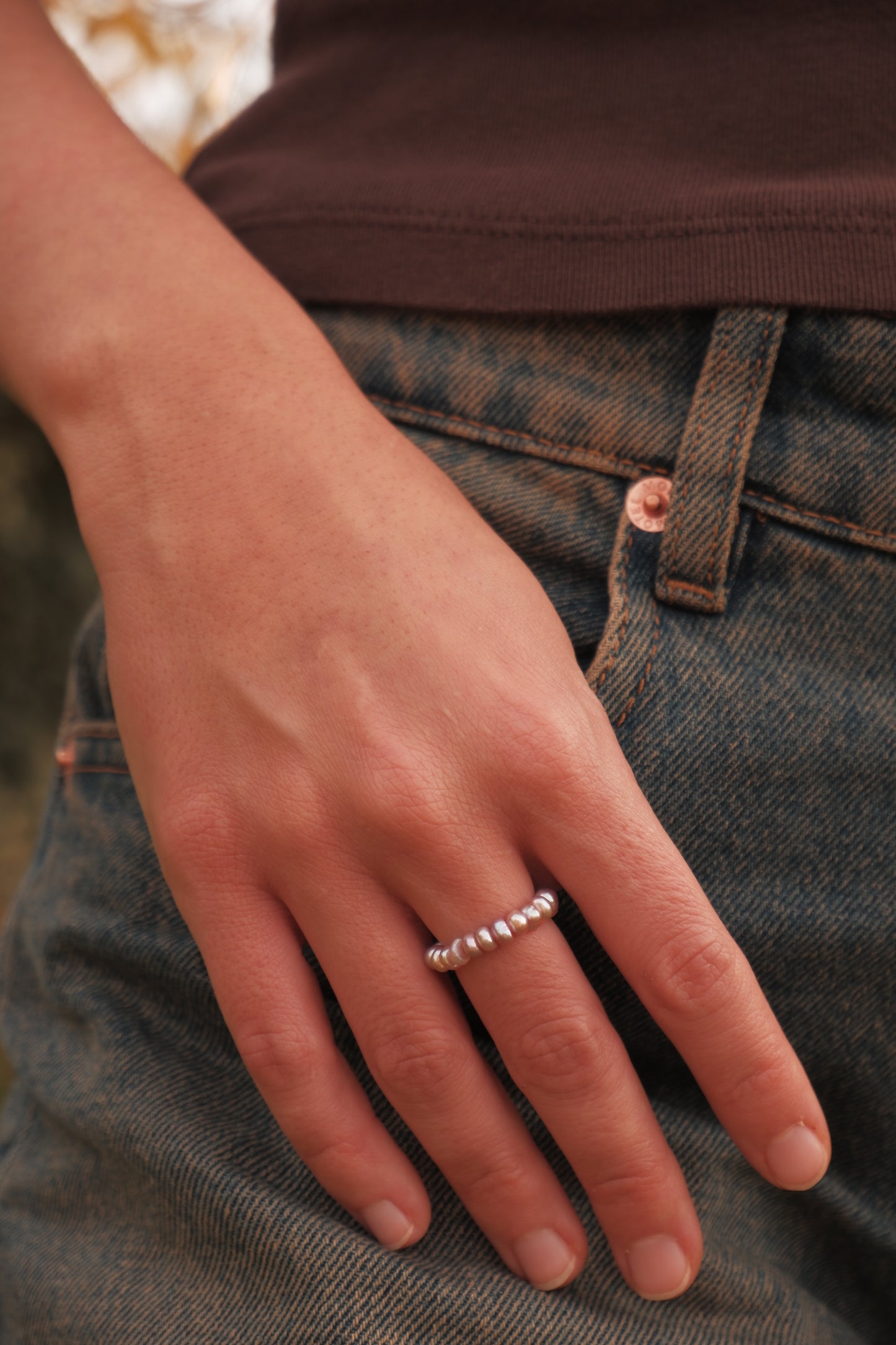 Lilac button pearl ring